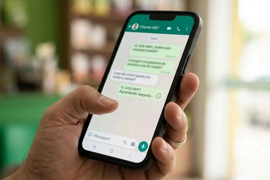 Cliente aguardando atendimento pelo WhatsApp de uma empresa.
